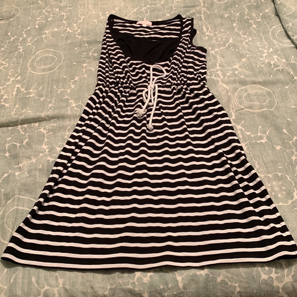 Black and white striped breastfeeding dress. Very flattering and comfortable!